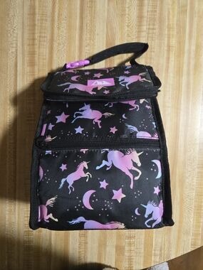 Kids Unicorn Lunch Bag - Black with Pink/Purple Gradient Unicorns